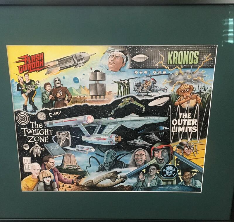 "Classic Sci Fi" as framed by client. Watercolor 16 x 20 on illustration board. Commissioned. Same size prints available $79.99 Free shipping USA.